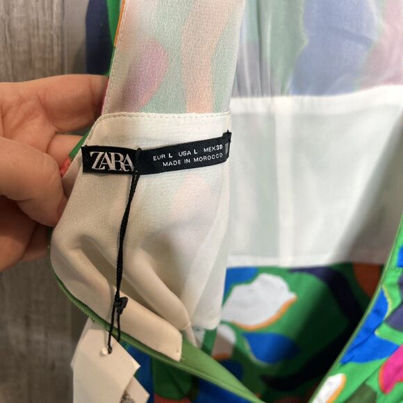 Zara Jumpsuit Size L Wide Leg Satin Open Back Knotted Straps Printed NWT - Picture 7 of 11